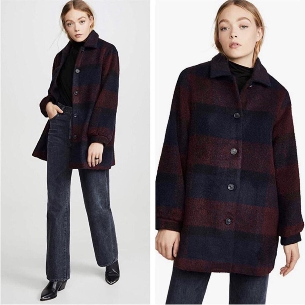 Velvet by Graham & Spencer Kourtney Plaid Navy Wool Blend Winter Coat Size XS